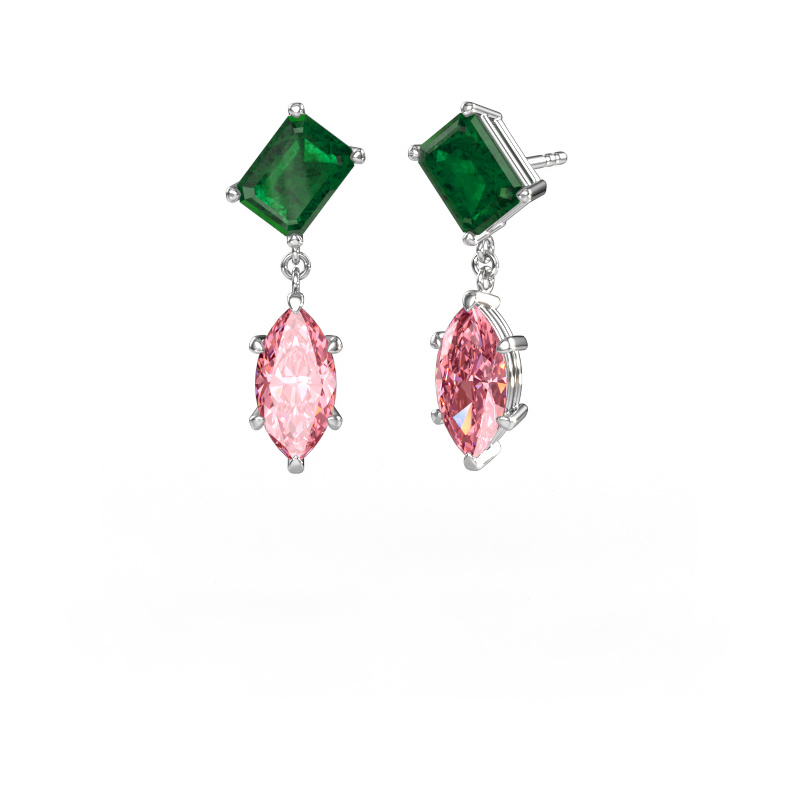 Bild von Ohrhänger Toi et Moi EME MRQ 950 Platin Smaragd 8x6 mm