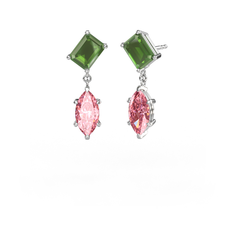 Image de Pendants d'oreilles Toi et Moi EME MRQ 585 or blanc Vert tourmaline 8x6 mm