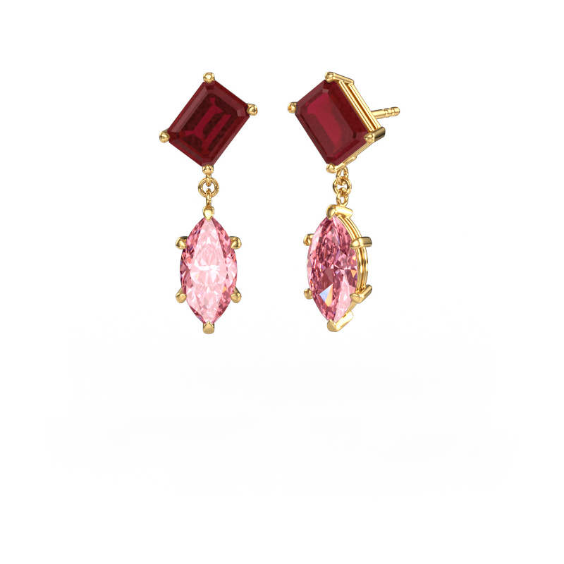 Image de Pendants d'oreilles Toi et Moi EME MRQ 585 or jaune Rubis 8x6 mm