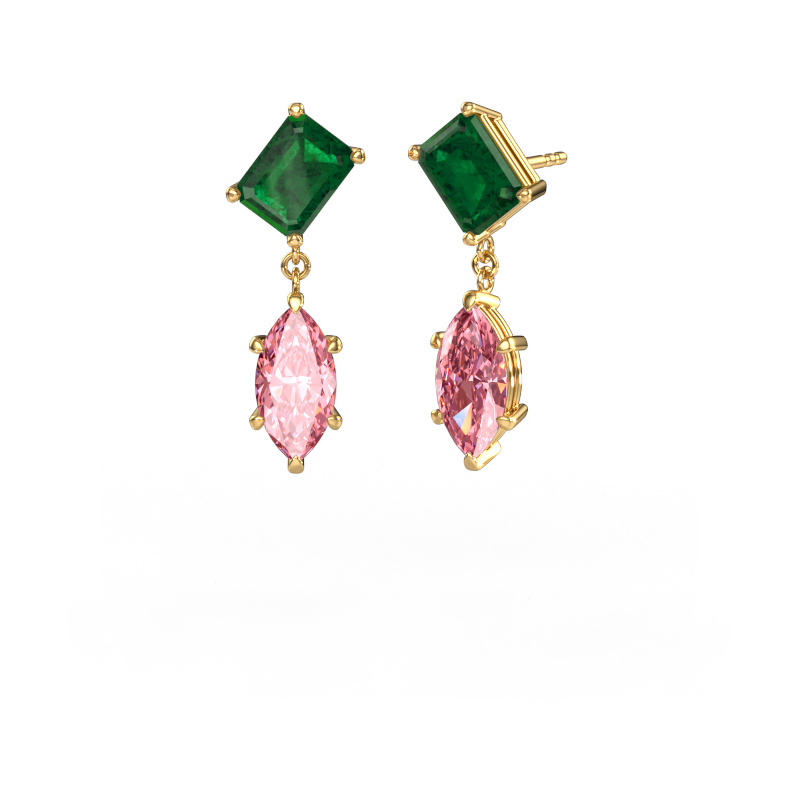 Bild von Ohrhänger Toi et Moi EME MRQ 585 Gold Smaragd 8x6 mm