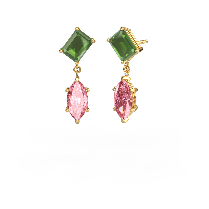 Image de Pendants d'oreilles Toi et Moi EME MRQ 585 or jaune Vert tourmaline 8x6 mm