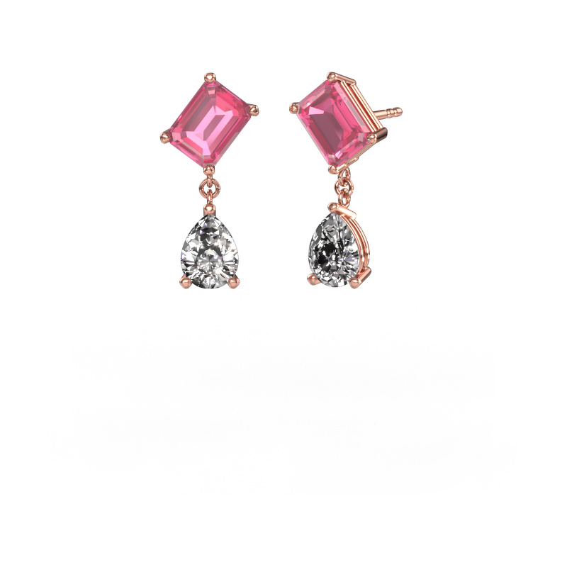 Image de Boucles d'oreilles Toi et Moi EME PER 585 or rose Saphir rose 8x6 mm