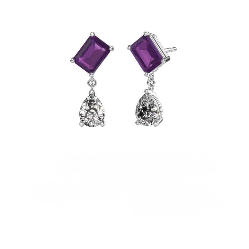 Image of Earrings Toi et Moi EME PER 585 white gold Amethyst 8x6 mm