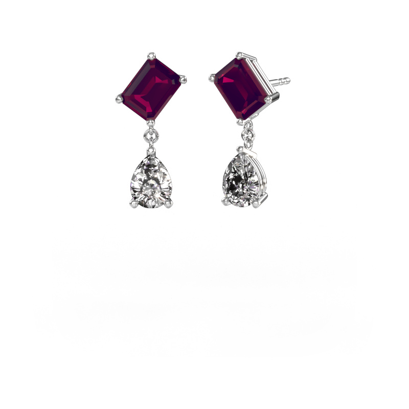 Image of Earrings Toi et Moi EME PER 585 white gold Rhodolite 8x6 mm