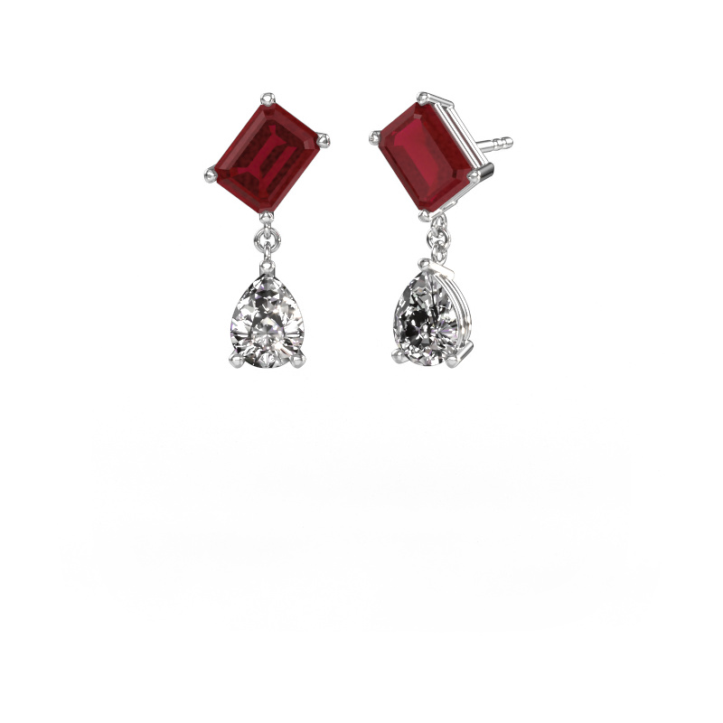 Image de Boucles d'oreilles Toi et Moi EME PER 585 or blanc Rubis 8x6 mm