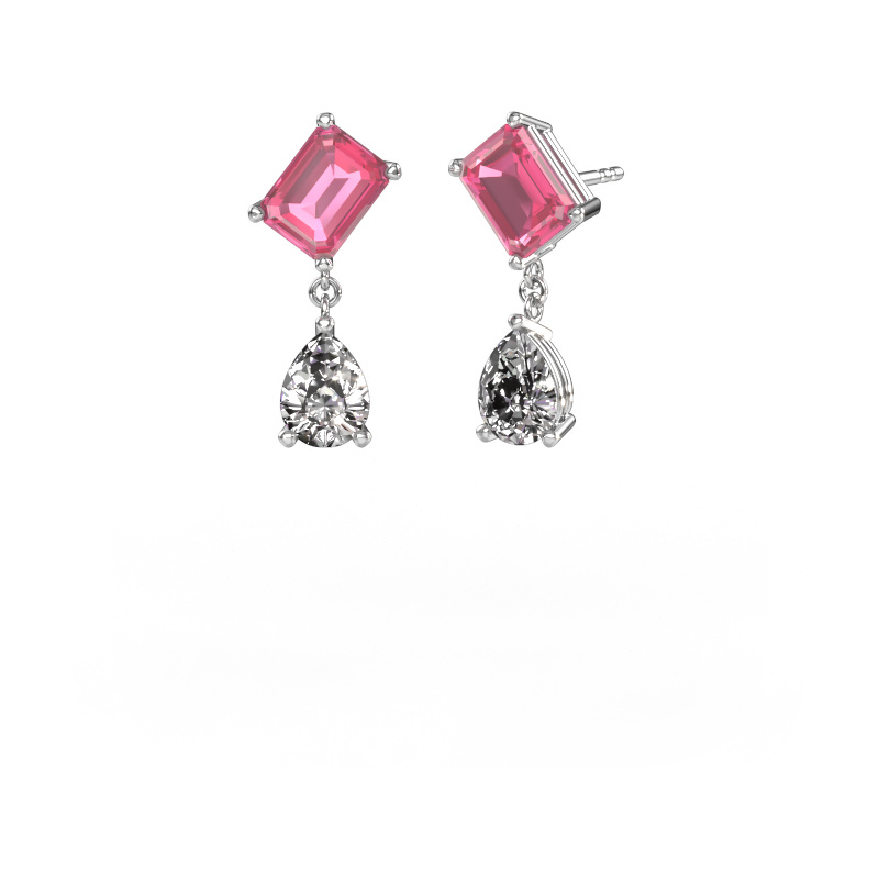 Image de Boucles d'oreilles Toi et Moi EME PER 950 platine Saphir rose 8x6 mm
