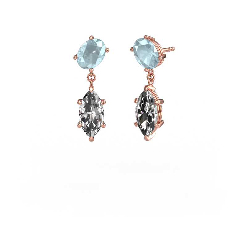 Image of Drop earrings Toi et Moi OVL-MRQ 585 rose gold Aquamarine 8x6 mm
