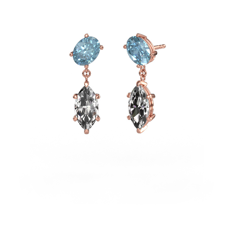 Image de Pendants d'oreilles Toi et Moi OVL-MRQ 585 or rose Diamant synthétique bleu 8x6 mm