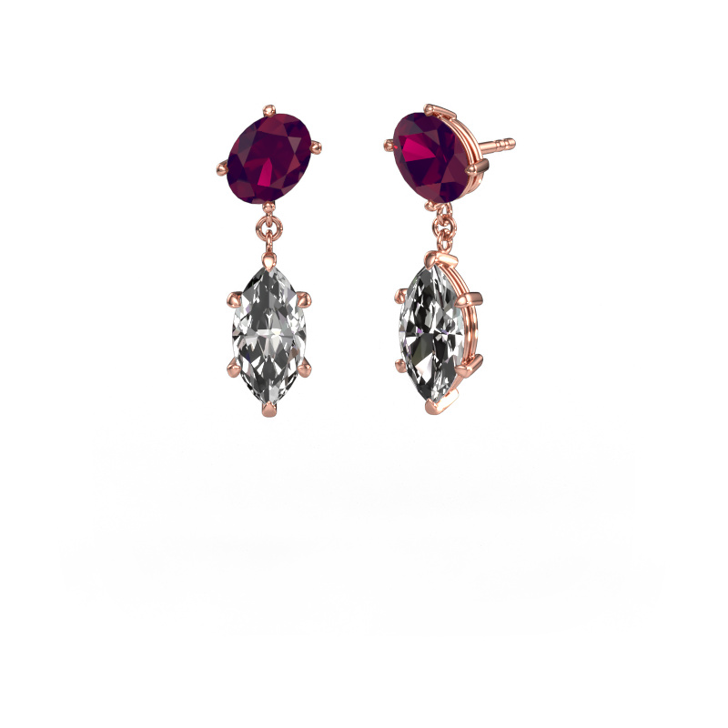 Image of Drop earrings Toi et Moi OVL-MRQ 585 rose gold Rhodolite 8x6 mm