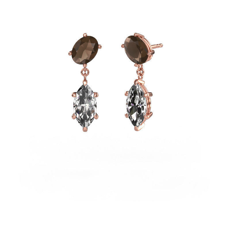 Image de Pendants d'oreilles Toi et Moi OVL-MRQ 585 or rose Quartz fumé 8x6 mm