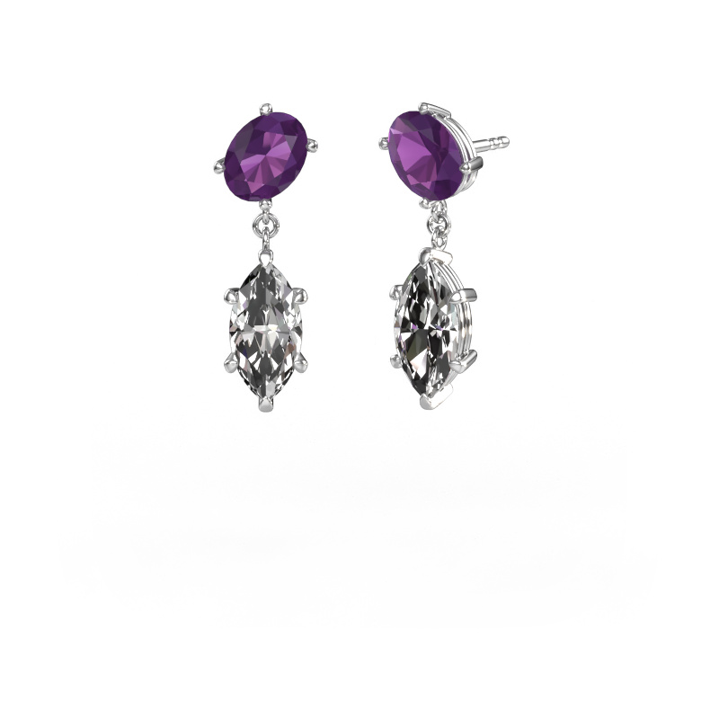 Image de Pendants d'oreilles Toi et Moi OVL-MRQ 585 or blanc Améthyste 8x6 mm