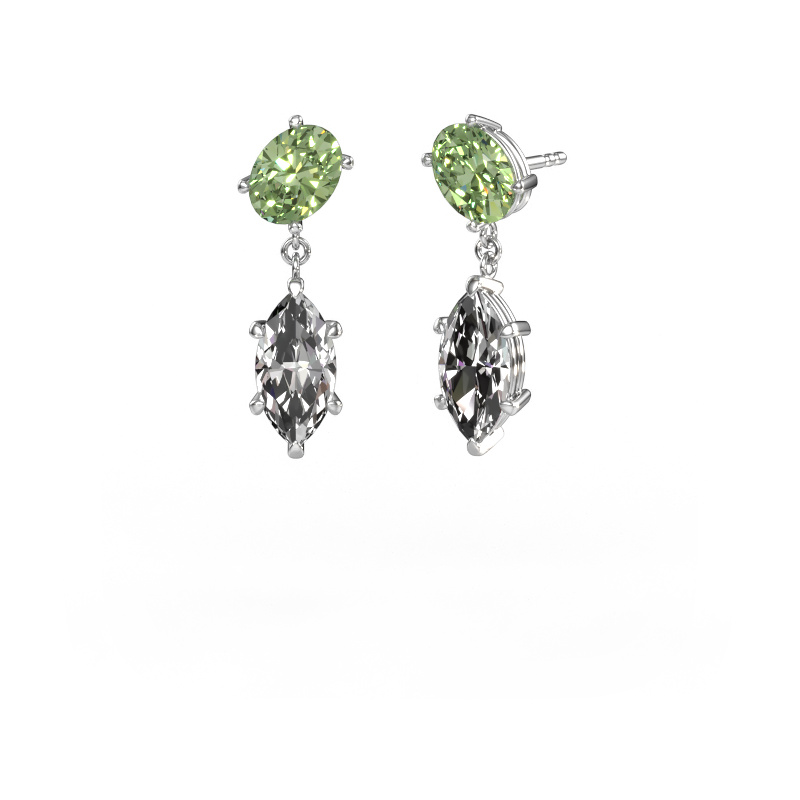 Image of Drop earrings Toi et Moi OVL-MRQ 950 platinum Green lab grown diamond 8x6 mm