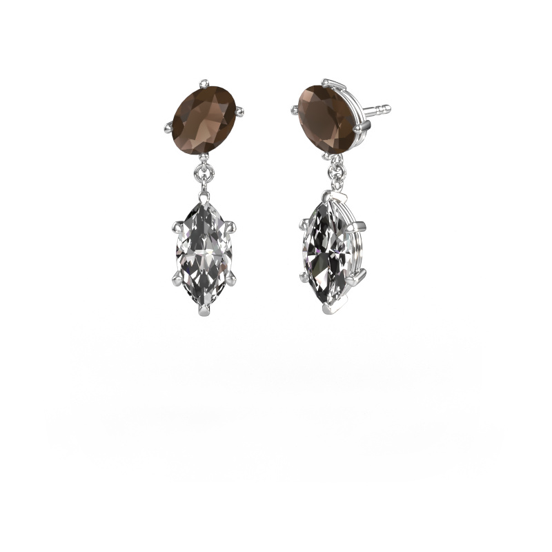 Image of Drop earrings Toi et Moi OVL-MRQ 585 white gold Smokey quartz 8x6 mm