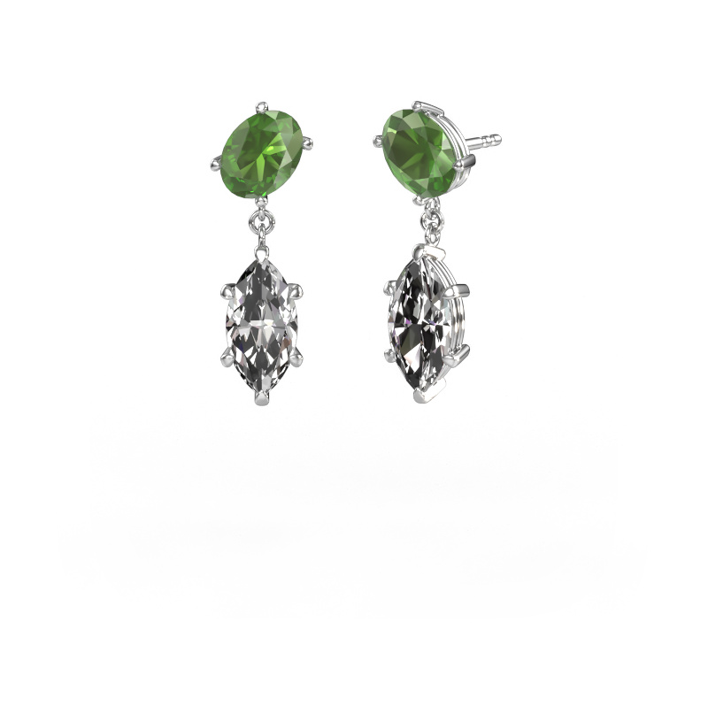 Image de Pendants d'oreilles Toi et Moi OVL-MRQ 585 or blanc Vert tourmaline 8x6 mm
