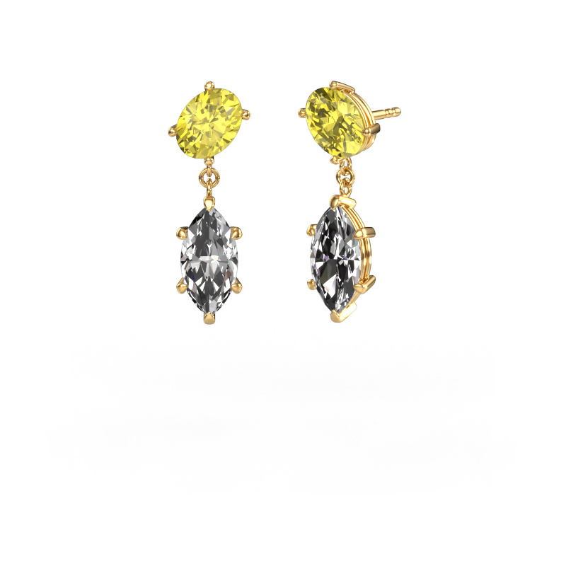 Image of Drop earrings Toi et Moi OVL-MRQ 585 gold Yellow lab grown diamond 8x6 mm
