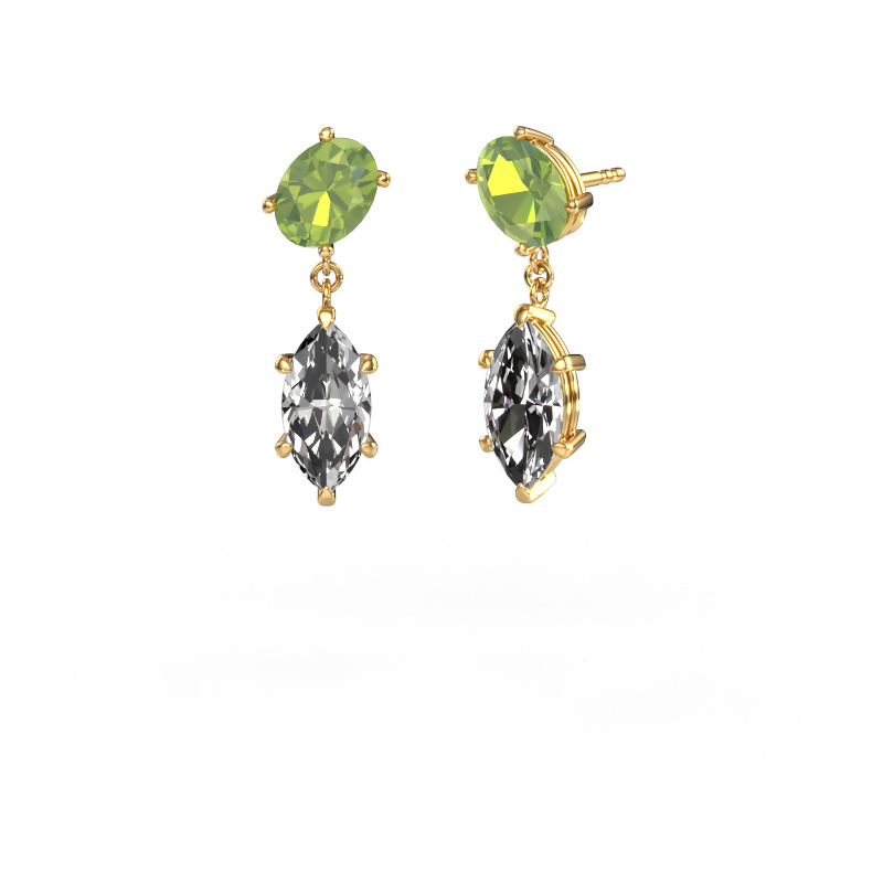Image of Drop earrings Toi et Moi OVL-MRQ 585 gold Peridot 8x6 mm