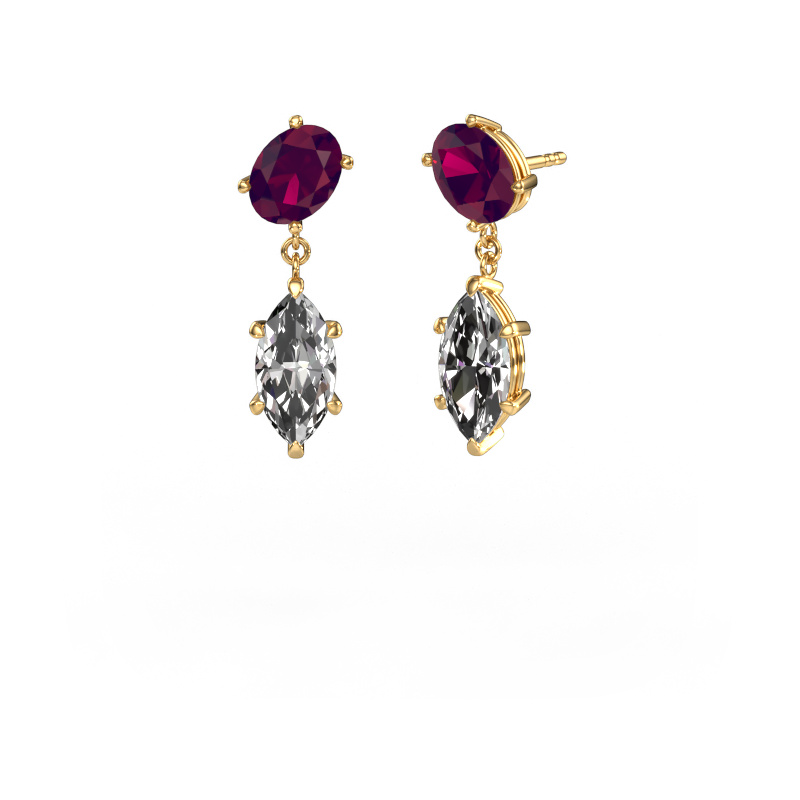Image of Drop earrings Toi et Moi OVL-MRQ 585 gold Rhodolite 8x6 mm
