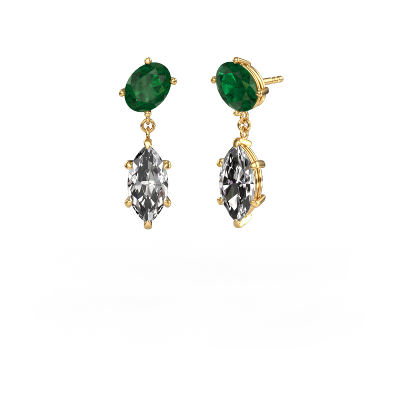 Bild von Ohrhänger Toi et Moi OVL-MRQ 585 Gold Smaragd 8x6 mm