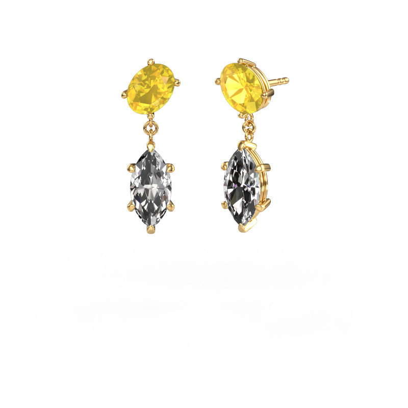 Image de Pendants d'oreilles Toi et Moi OVL-MRQ 585 or jaune Saphir jaune 8x6 mm