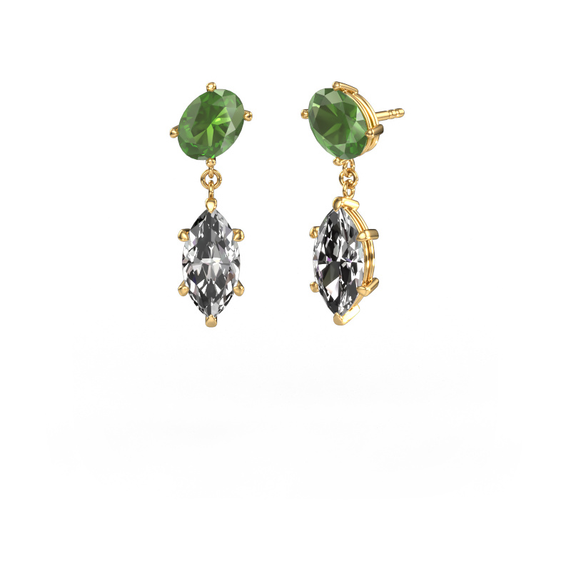 Image of Drop earrings Toi et Moi OVL-MRQ 585 gold Tourmaline green 8x6 mm