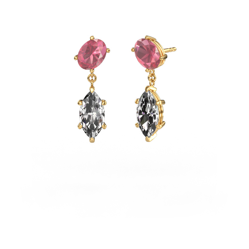 Image de Pendants d'oreilles Toi et Moi OVL-MRQ 585 or jaune Rose tourmaline 8x6 mm
