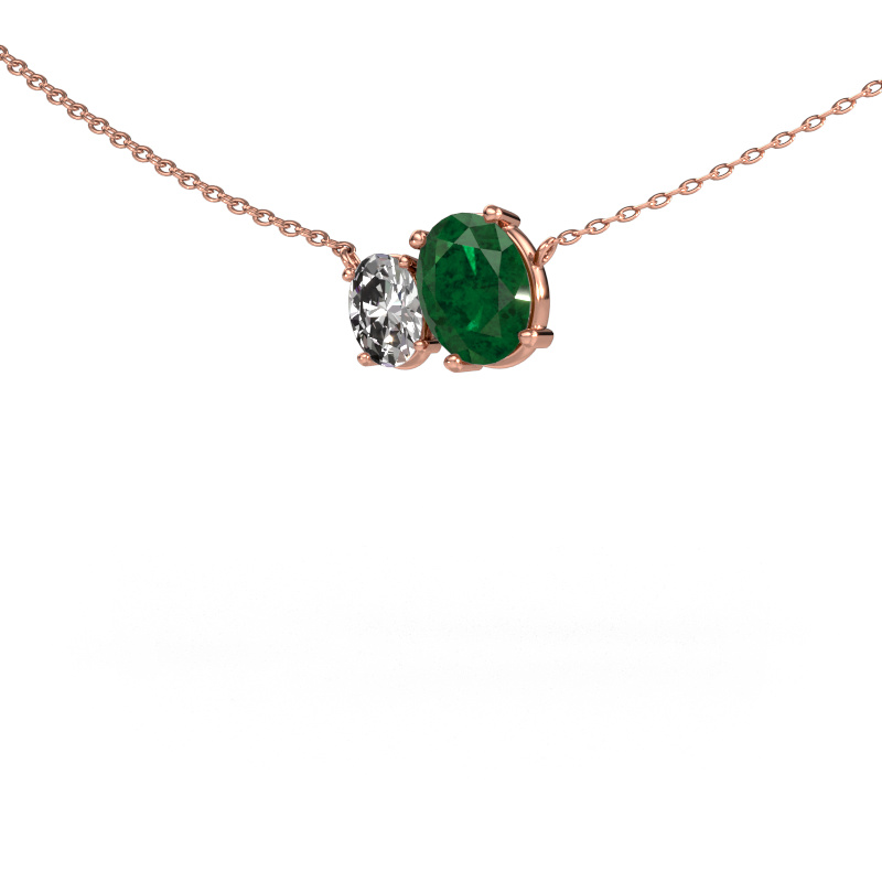 Image of Pendant Toi et Moi OVL OVL 585 rose gold Emerald 8x6 mm