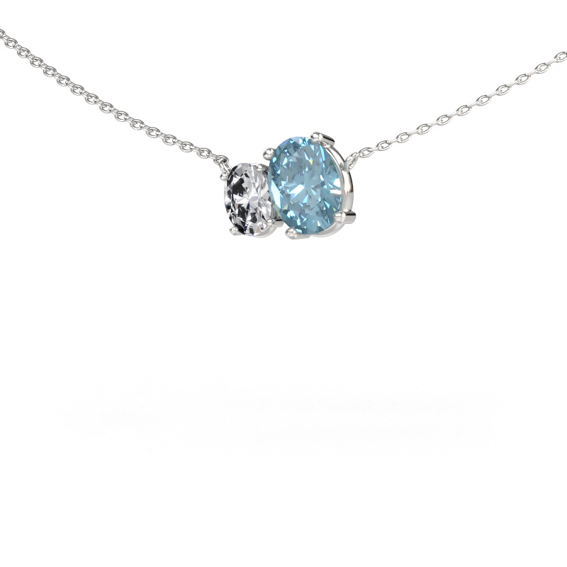 Image of Pendant Toi et Moi OVL OVL 585 white gold Blue lab grown diamond 8x6 mm