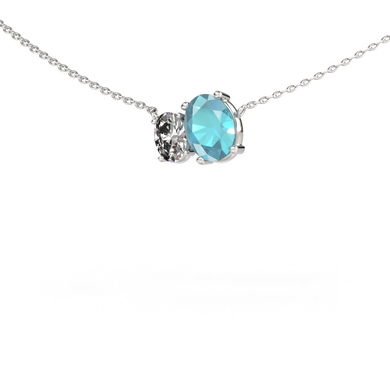 Image of Pendant Toi et Moi OVL OVL 585 white gold Blue topaz 8x6 mm
