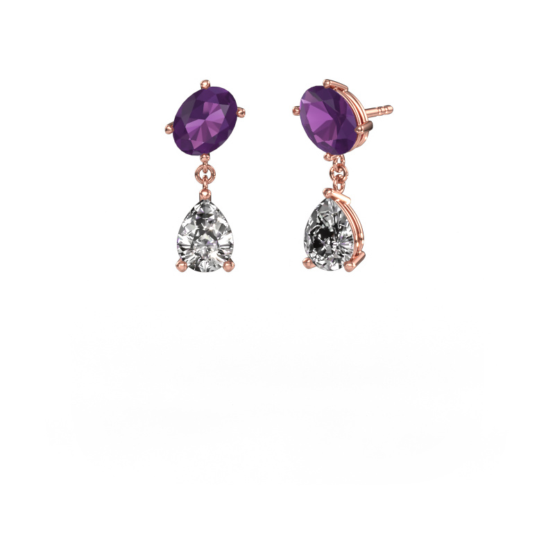 Image de Boucles d'oreilles Toi et Moi OVL-PER 585 or rose Améthyste 8x6 mm
