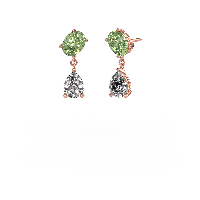 Image de Boucles d'oreilles Toi et Moi OVL-PER 585 or rose Diamants synthétiques vert 8x6 mm