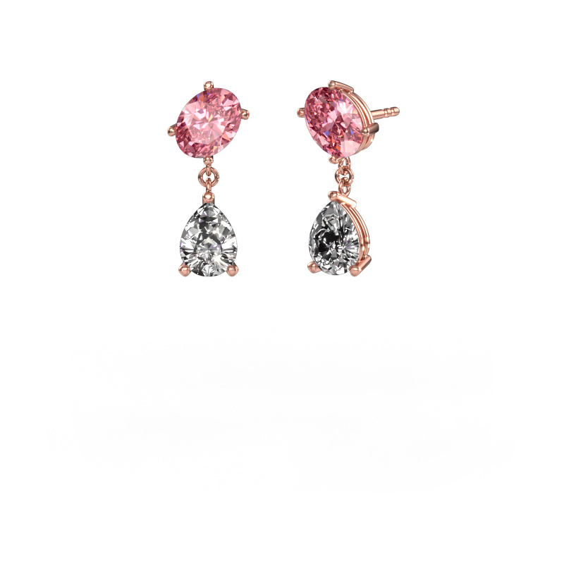 Image of Earrings Toi et Moi OVL-PER 585 rose gold Pink lab grown diamond 8x6 mm