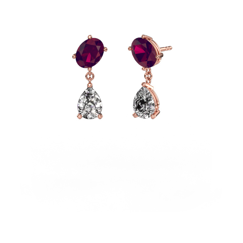 Image of Earrings Toi et Moi OVL-PER 585 rose gold Rhodolite 8x6 mm
