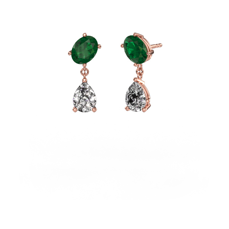 Image of Earrings Toi et Moi OVL-PER 585 rose gold Emerald 8x6 mm