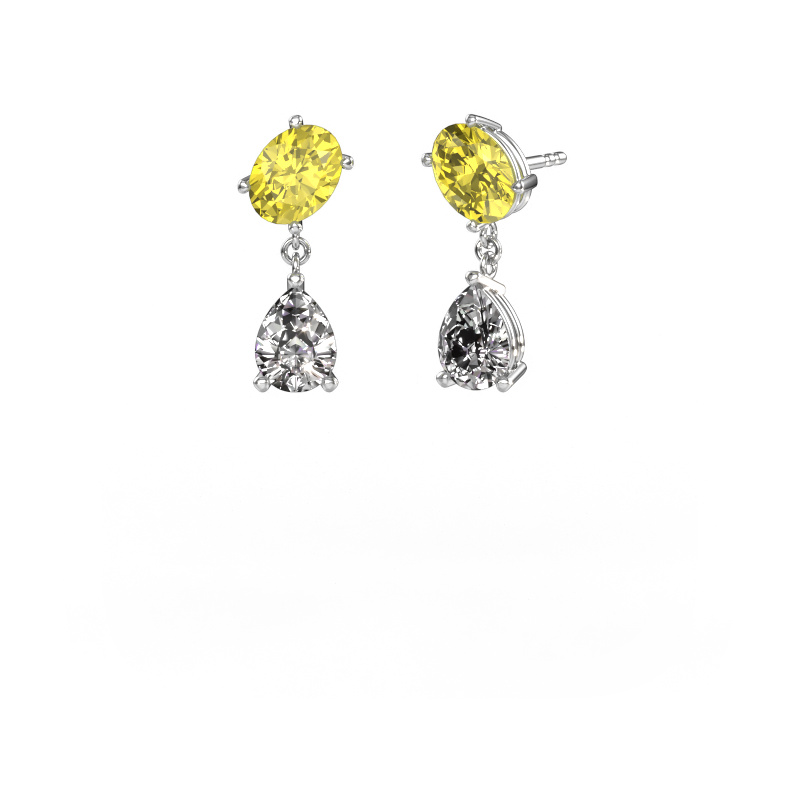 Image of Earrings Toi et Moi OVL-PER 585 white gold Yellow lab grown diamond 8x6 mm