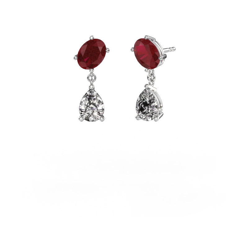 Image of Earrings Toi et Moi OVL-PER 950 platinum Ruby 8x6 mm