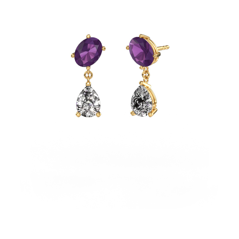 Image of Earrings Toi et Moi OVL-PER 585 gold Amethyst 8x6 mm