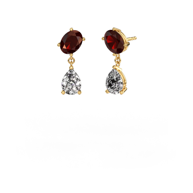 Image de Boucles d'oreilles Toi et Moi OVL-PER 585 or jaune Grenat 8x6 mm