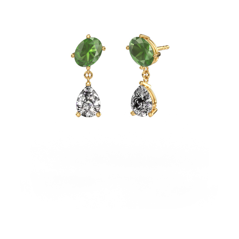 Image de Boucles d'oreilles Toi et Moi OVL-PER 585 or jaune Vert tourmaline 8x6 mm