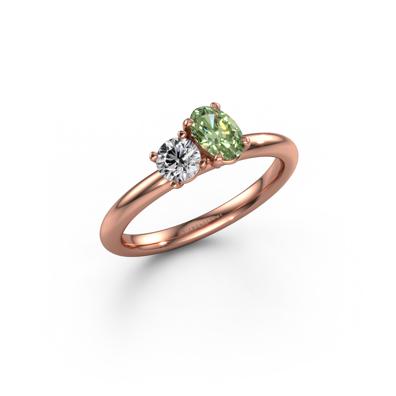 Image of Engagement ring Toi et Moi OVL-RND 585 rose gold Green lab grown diamond 8x6 mm