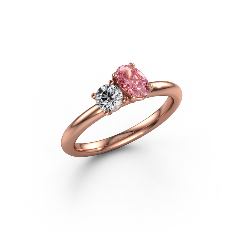 Image de Bague de fiançailles Toi et Moi OVL-RND 585 or rose Diamant synthétique roze 8x6 mm
