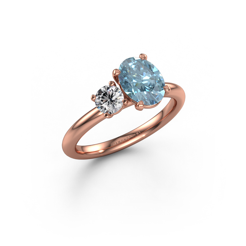 Image of Engagement ring Toi et Moi OVL-RND 585 rose gold Blue lab grown diamond 8x6 mm