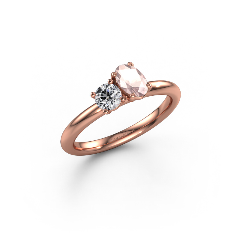 Image of Engagement ring Toi et Moi OVL-RND 585 rose gold Morganite champagne 8x6 mm