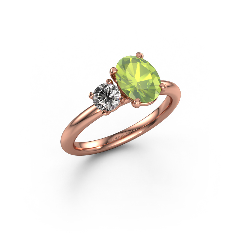 Image of Engagement ring Toi et Moi OVL-RND 585 rose gold Peridot 8x6 mm