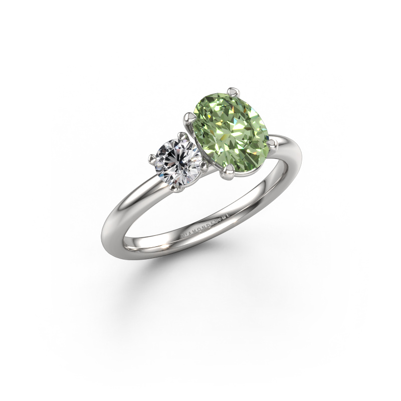 Image of Engagement ring Toi et Moi OVL-RND 950 platinum Green lab grown diamond 8x6 mm