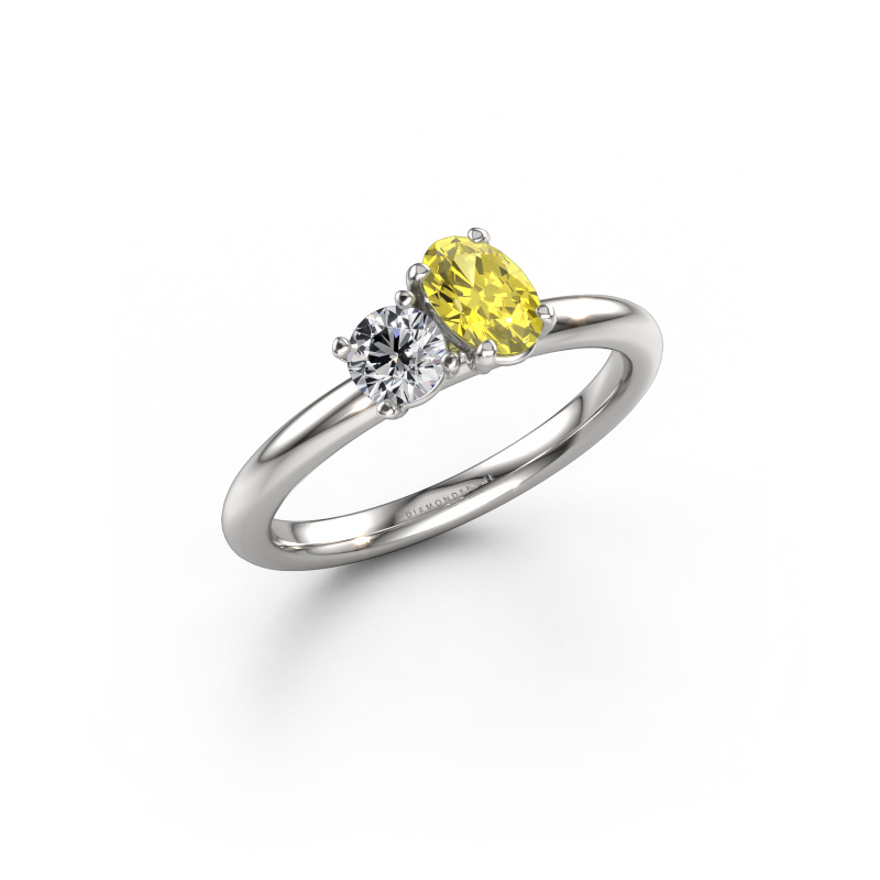 Image of Engagement ring Toi et Moi OVL-RND 950 platinum Yellow lab grown diamond 8x6 mm