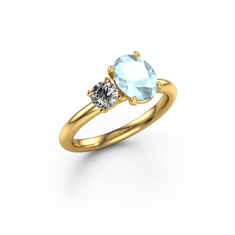Image of Engagement ring Toi et Moi OVL-RND 585 gold Aquamarine 8x6 mm