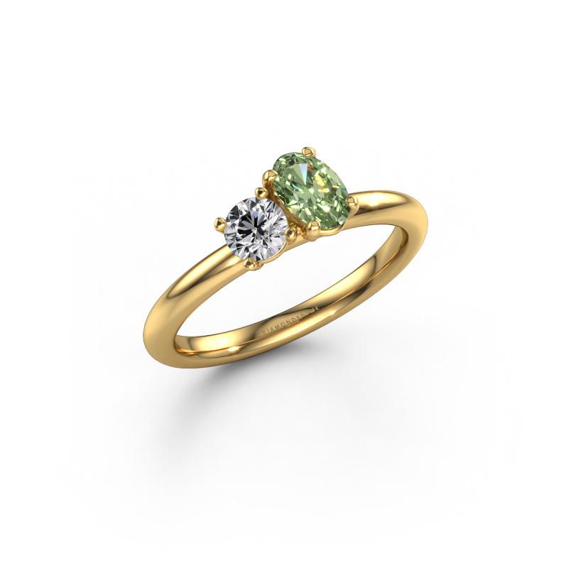 Image de Bague de fiançailles Toi et Moi OVL-RND 585 or jaune Diamants synthétiques vert 8x6 mm