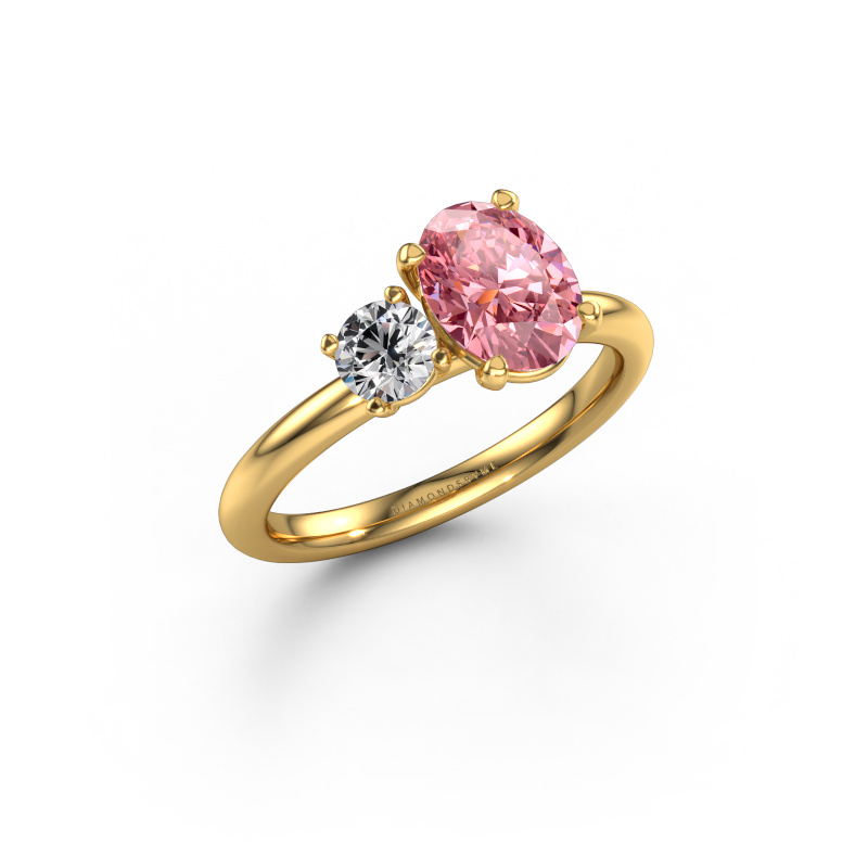 Image of Engagement ring Toi et Moi OVL-RND 585 gold Pink lab grown diamond 8x6 mm