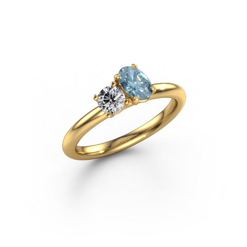 Image of Engagement ring Toi et Moi OVL-RND 585 gold Blue lab grown diamond 8x6 mm