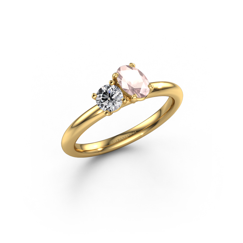 Image of Engagement ring Toi et Moi OVL-RND 585 gold Morganite champagne 8x6 mm